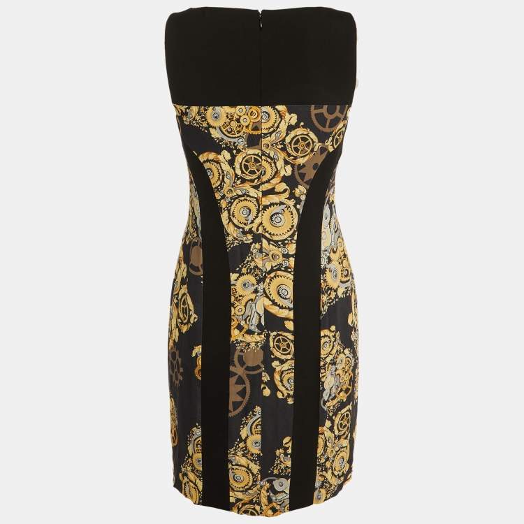 Pre Owned Versace Collection Black Baroque Print Crepe Shift Dress M