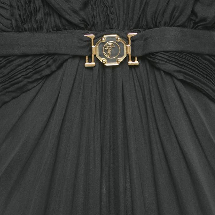 Pre Owned Versace Collection Black Silk Drape Detail V-Neck Maxi Dress M