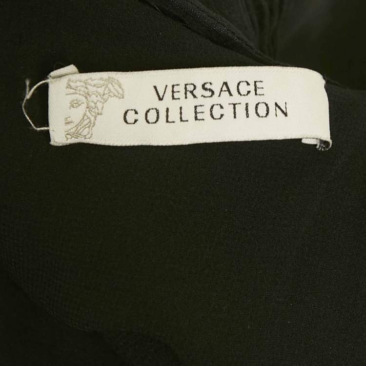Pre Owned Versace Collection Black Silk Drape Detail V-Neck Maxi Dress M
