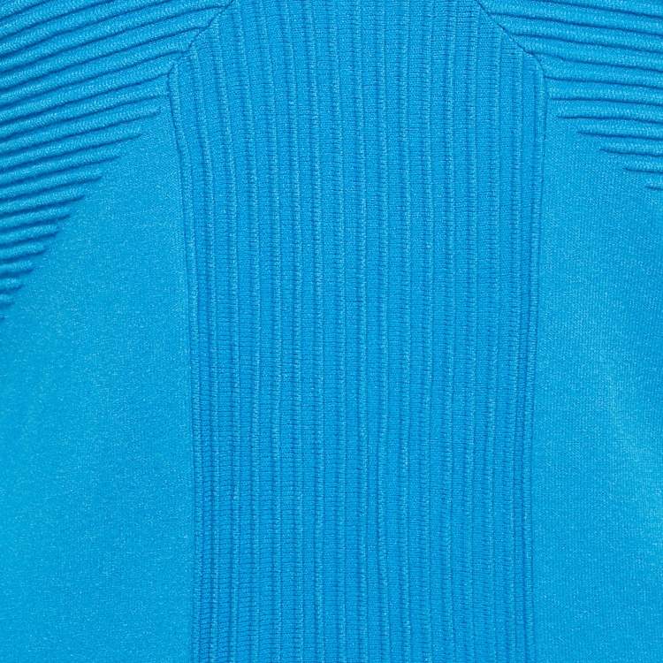 Pre Owned Versace Collection Blue Textured Stretch Knit V-Neck Pullover L