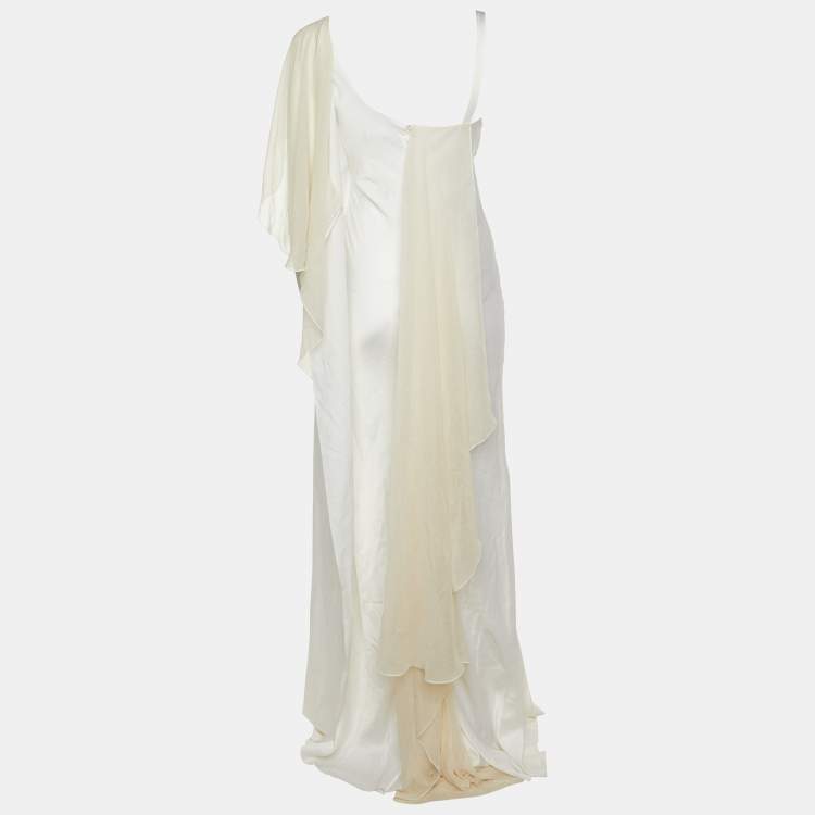 Pre Owned Versace Collection White Satin Overlay Detail Maxi Dress S