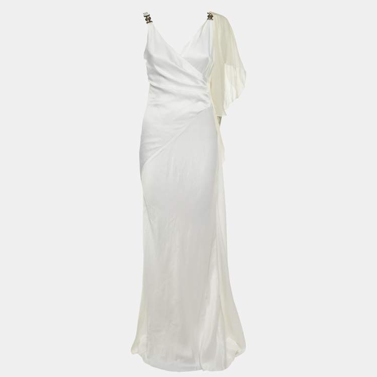 Pre Owned Versace Collection White Satin Overlay Detail Maxi Dress S