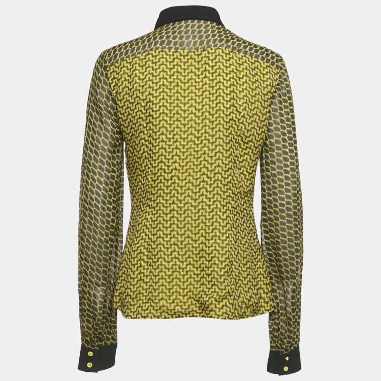 Pre Owned Versace Collection Yellow Printed Silk Shirt M