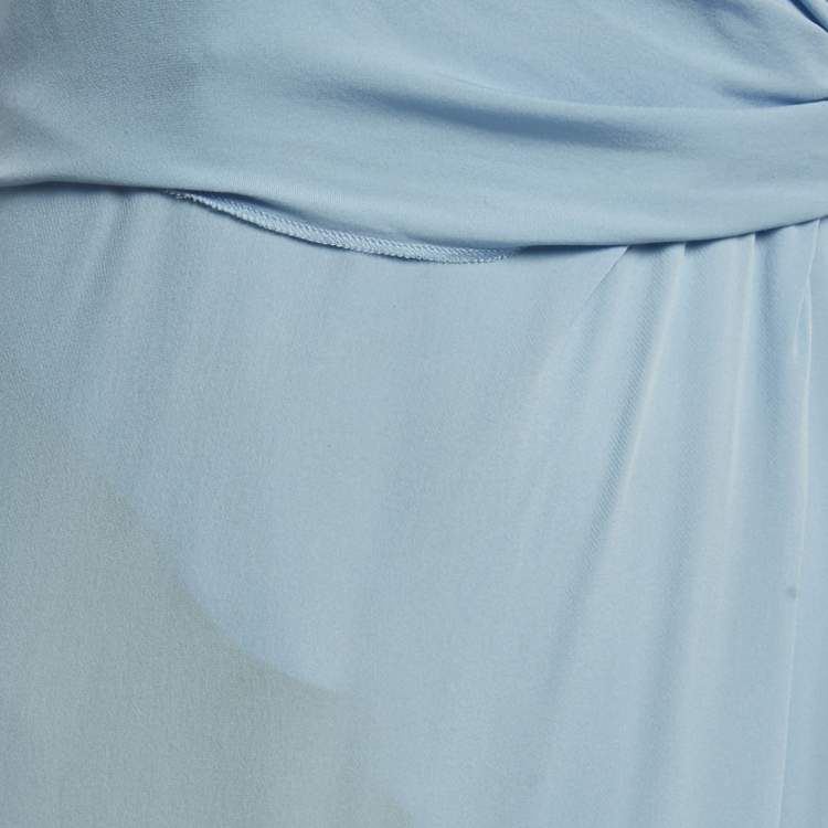 Pre Owned Versace Collection Blue Silk Drape Detail Maxi Dress S