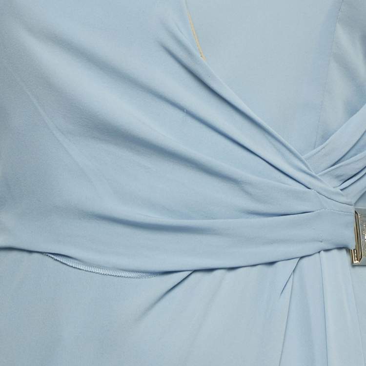 Pre Owned Versace Collection Blue Silk Drape Detail Maxi Dress S