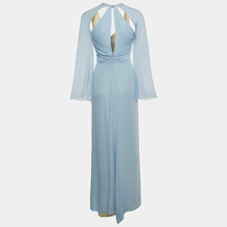 Pre Owned Versace Collection Blue Silk Drape Detail Maxi Dress S