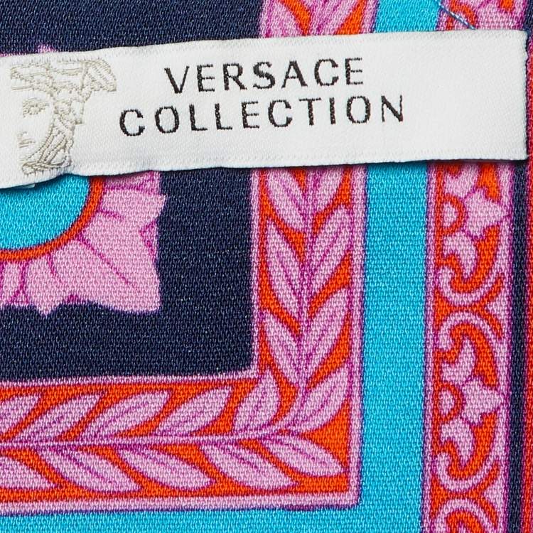 Pre Owned Versace Collection Blue Printed Crepe Midi Skirt M