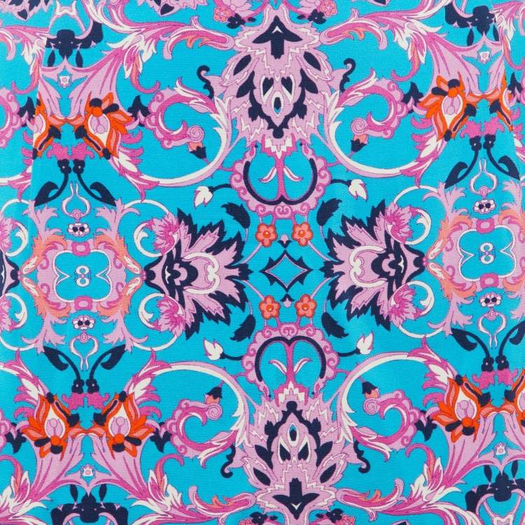 Pre Owned Versace Collection Blue Printed Crepe Midi Skirt M