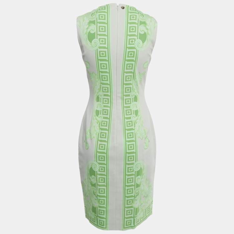 Pre Owned Versace Collection Grey /Green Printed Cotton & Crepe Sheath Dress M