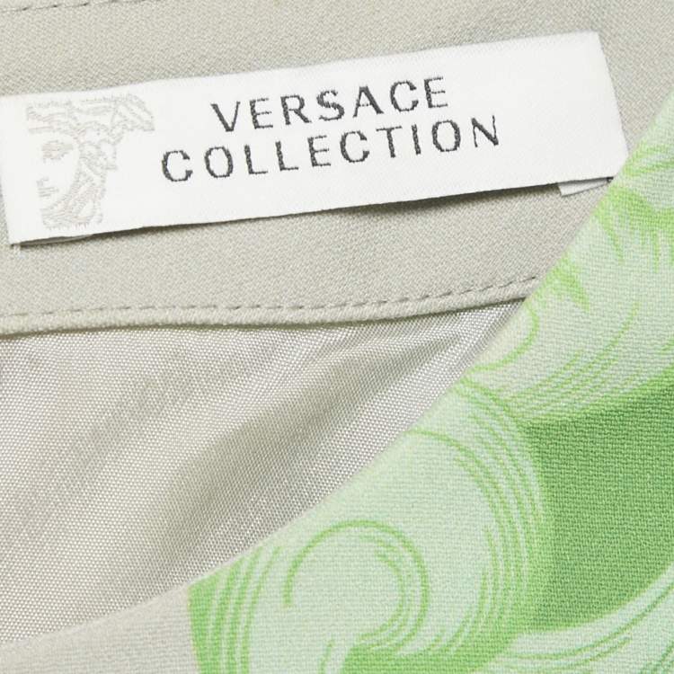 Pre Owned Versace Collection Grey /Green Printed Cotton & Crepe Sheath Dress M