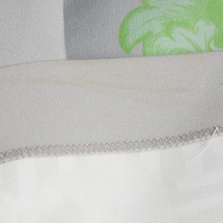 Pre Owned Versace Collection Grey /Green Printed Cotton & Crepe Sheath Dress M