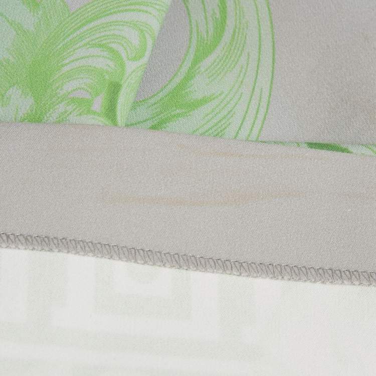 Pre Owned Versace Collection Grey /Green Printed Cotton & Crepe Sheath Dress M