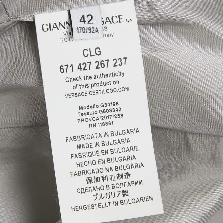 Pre Owned Versace Collection Grey /Green Printed Cotton & Crepe Sheath Dress M