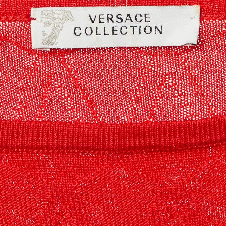 Pre Owned Versace Collection Red Geometric Pattern Knit Jumper M 