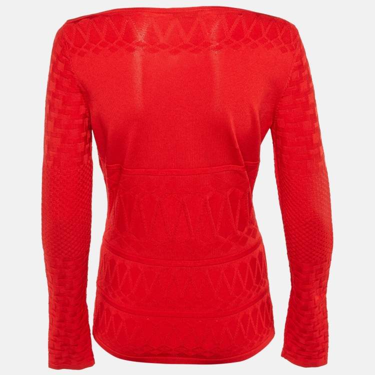 Pre Owned Versace Collection Red Geometric Pattern Knit Jumper M 