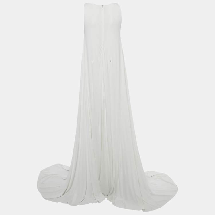 Pre Owned Versace Collection White Jersey Cape Detail Maxi Dress M