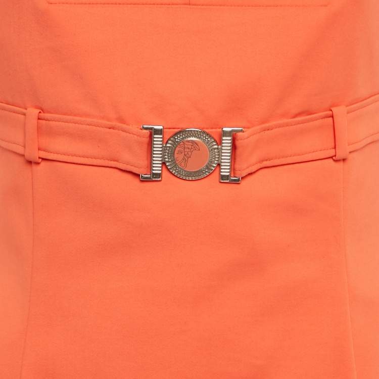 Pre Owned Versace Collection Orange Cotton Belted Mini Dress M