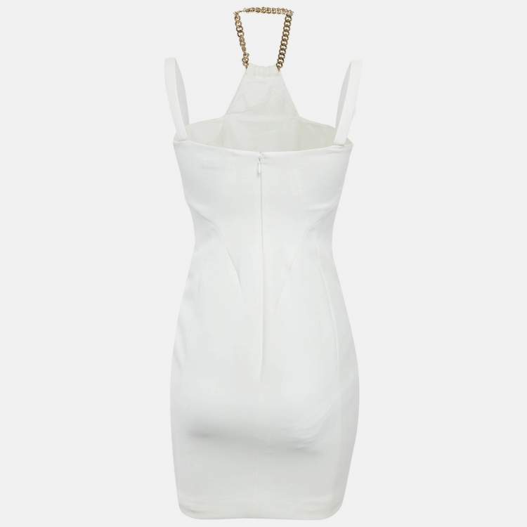 Pre Owned Versace Collection White Crepe Chain Detail Mini Dress M