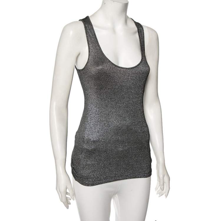 Pre Owned Versace Collection Grey Lurex Knit Tank Top M 