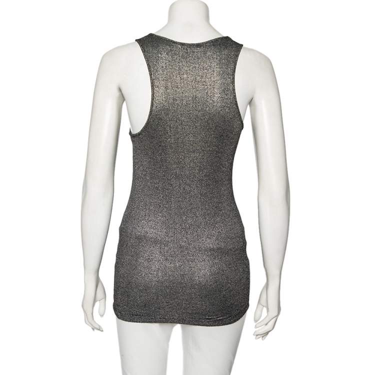 Pre Owned Versace Collection Grey Lurex Knit Tank Top M 