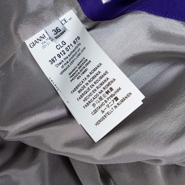 Pre Owned Versace Collection Purple Printed Zip Front Sleeveless Dress XS