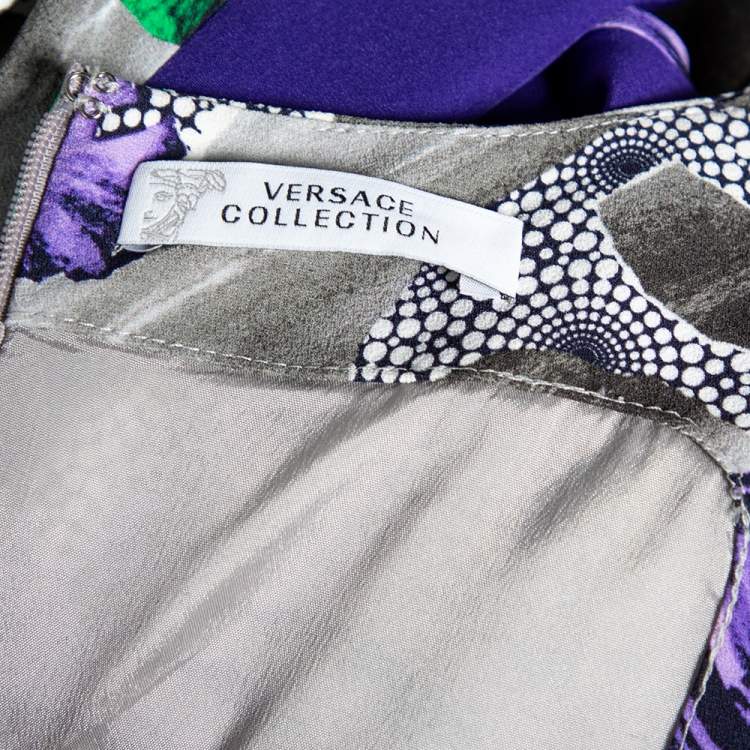 Pre Owned Versace Collection Purple Printed Zip Front Sleeveless Dress XS