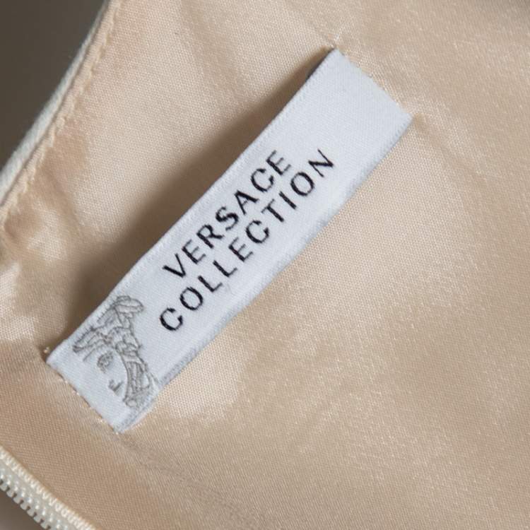Pre Owned Versace Collection White & Blue Paneled Printed Crepe Sleeveless Short Dress S
