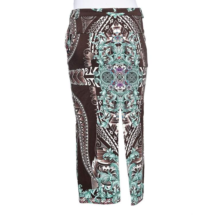 Pre Owned Versace Collection Brown Printed Knit Midi Fitted Skirt S