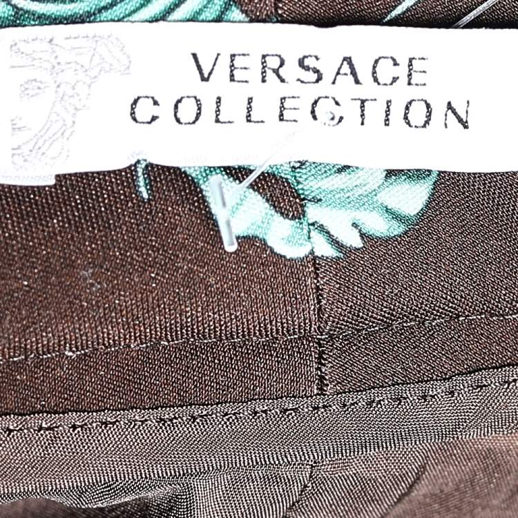 Pre Owned Versace Collection Brown Printed Knit Midi Fitted Skirt S