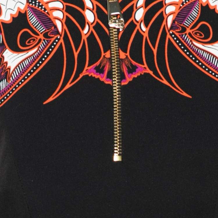 Pre Owned Versace Collection Black & Coral Baroque Print Jersey Fitted Dress S