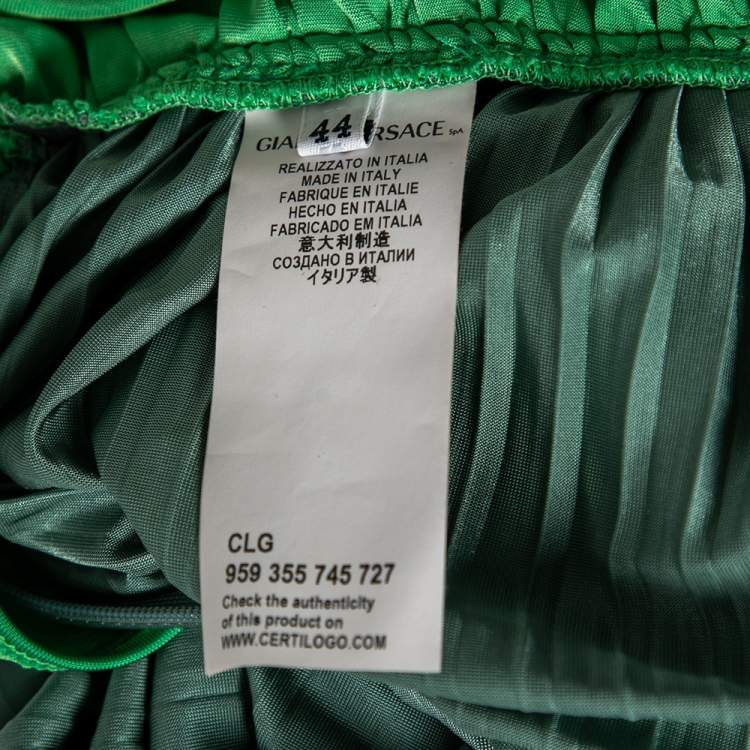 Pre Owned Versace Collection Green Paneled Knit Halter Neck Belted Maxi Dress M