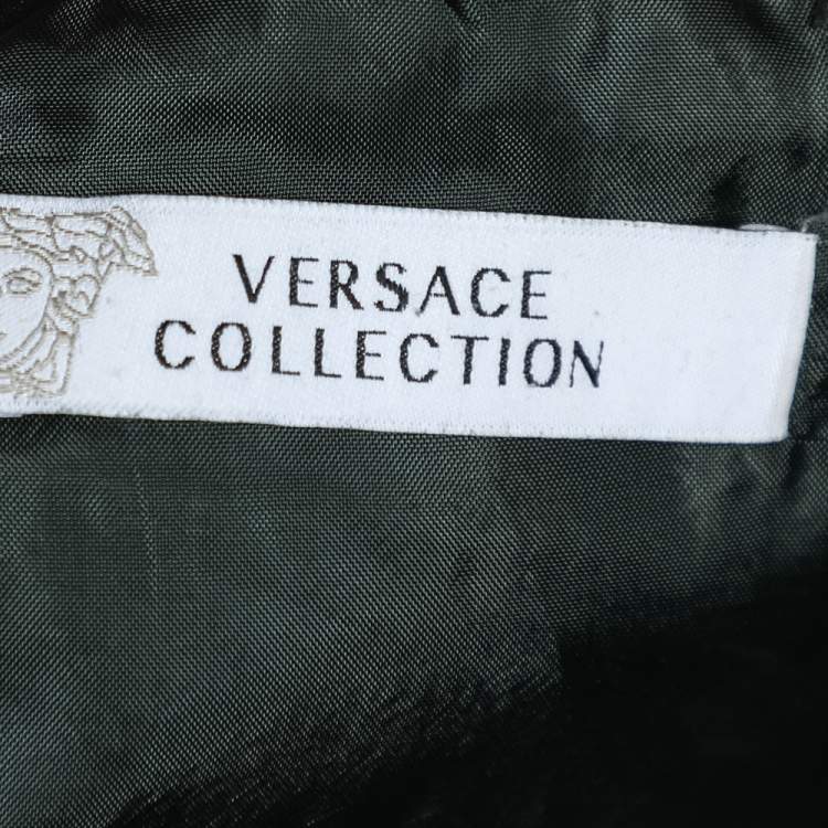 Pre Owned Versace Collection Black embossed Leather Zip Front Jacket M