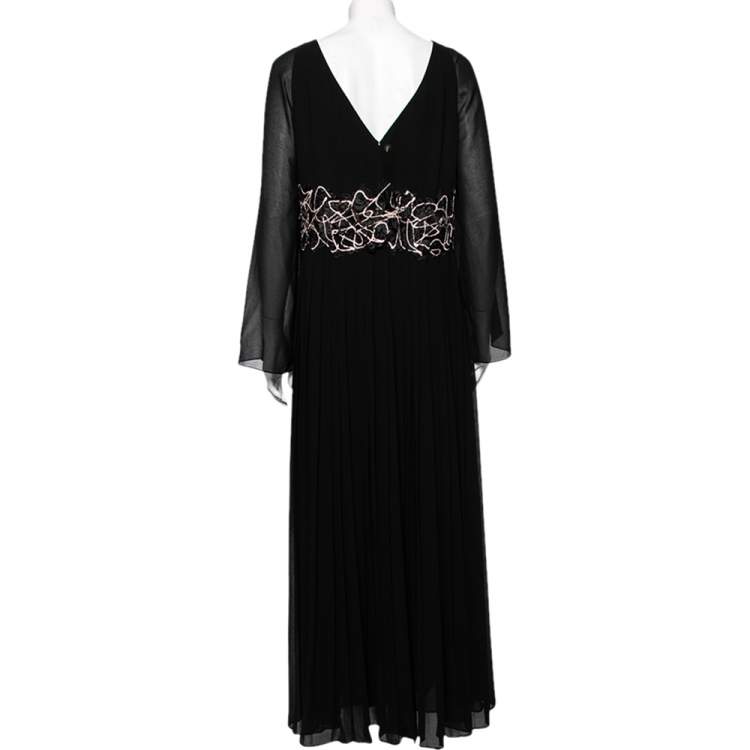 Pre Owned Versace Collection Black Crepe & Lace Detailed Pleated Maxi Dress XL