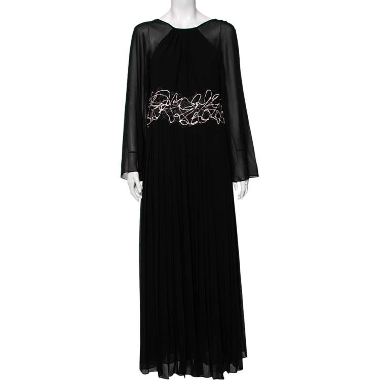 Pre Owned Versace Collection Black Crepe & Lace Detailed Pleated Maxi Dress XL
