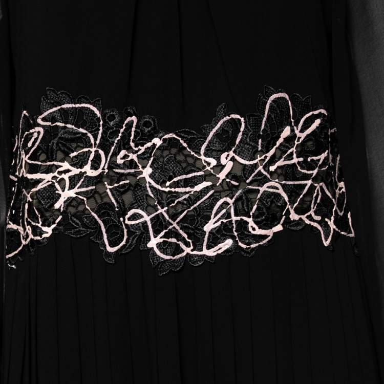 Pre Owned Versace Collection Black Crepe & Lace Detailed Pleated Maxi Dress XL