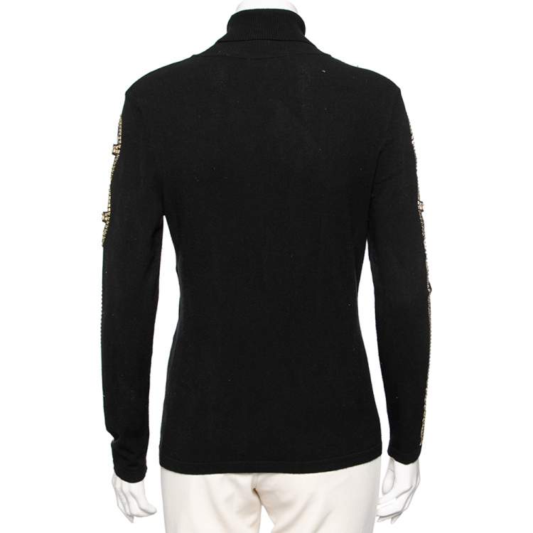 Pre Owned Versace Collection Black Knit Cut Out Detail Stud Embellished Turtle Neck Sweater L