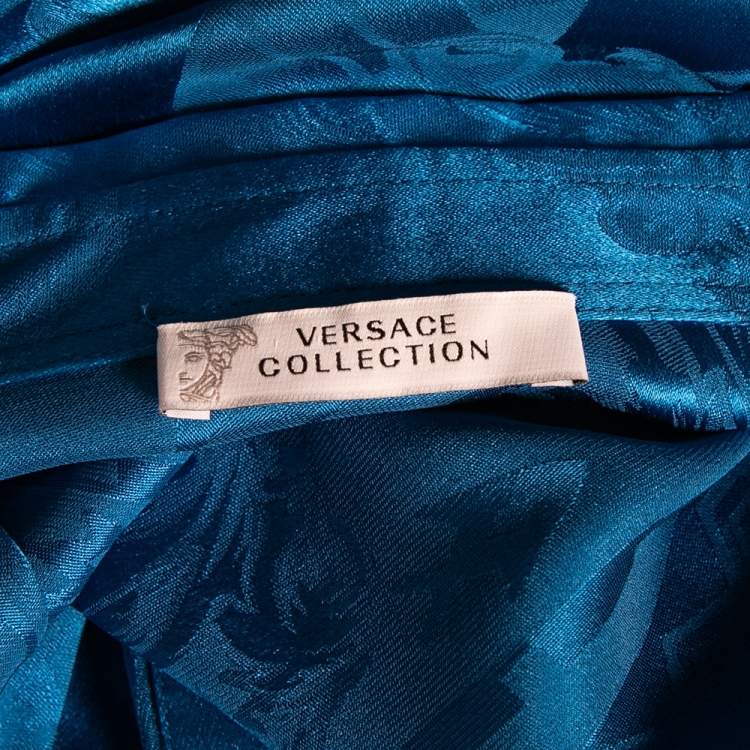 Pre Owned Versace Collection Blue Patterned Silk Button Front Shirt S