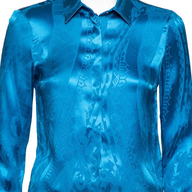 Pre Owned Versace Collection Blue Patterned Silk Button Front Shirt S