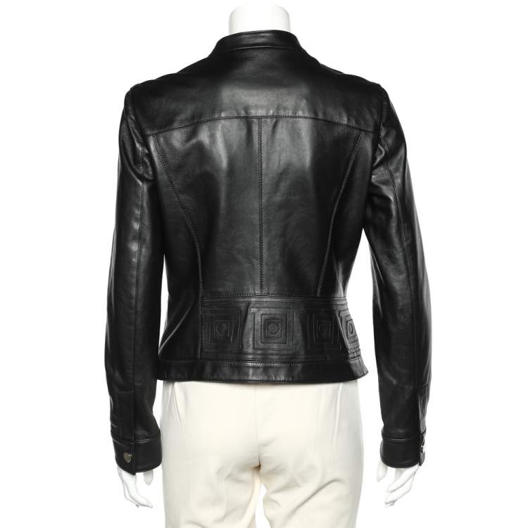 Pre Owned Versace Collection Black Patterned Leather Jacket M