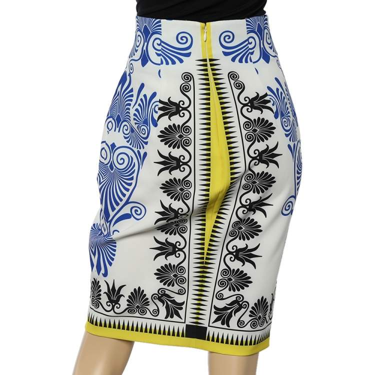 Pre Owned Versace Collection Multicolor Majolica Printed Crepe Pencil Skirt M