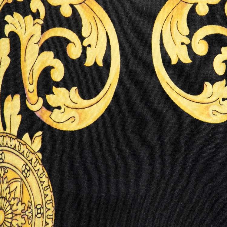 Pre Owned Versace Collection Black and Gold Cage Baroque Print Knit Long Sleeve V Neck Top L