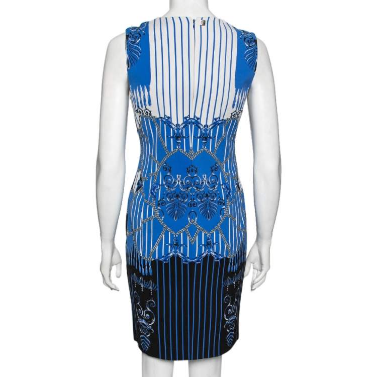 Pre Owned Versace Collection Blue Chain and Barocco Printed Jersey Sleeveless Dress M