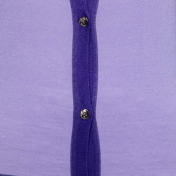 Pre Owned Versace Collection Purple Wool & Knit Paneled Button Front Cardigan M