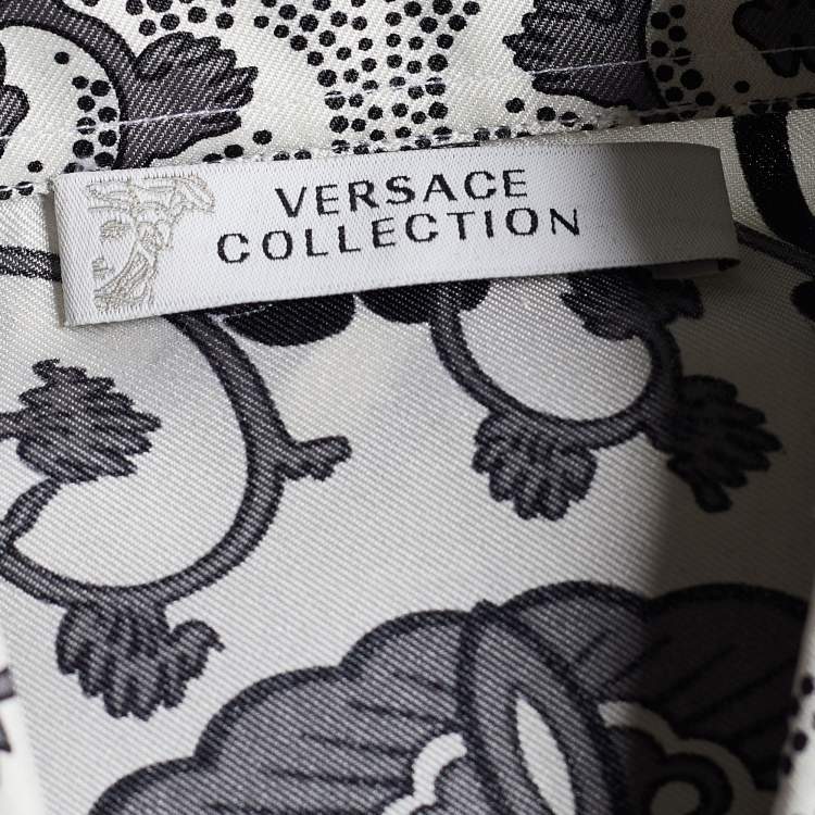Pre Owned Versace Collection Off-White Printed Silk Long Sleeve Shirt L