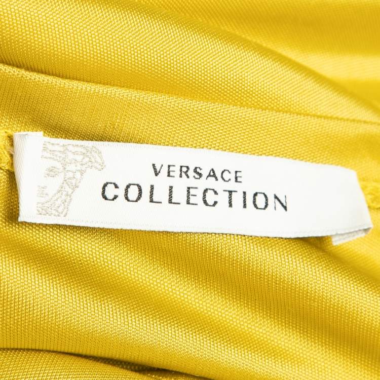 Pre Owned Versace Collection Yellow Jersey Ruched Waist Detail Dress M