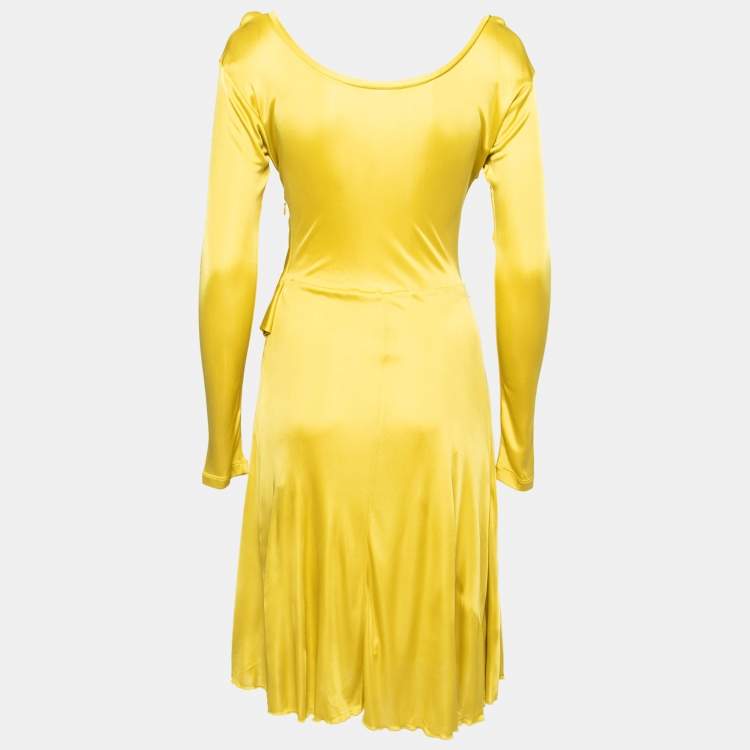 Versace Collection Yellow Jersey Ruched Waist Detail Dress M