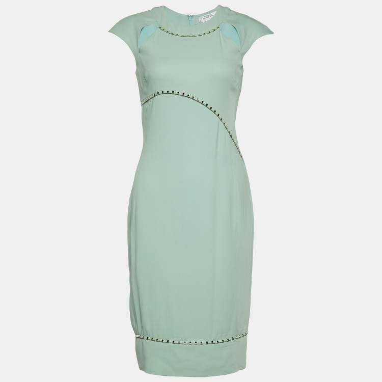 Pre Owned Versace Collection Green Crepe Stud Detail Sleeveless Dress S