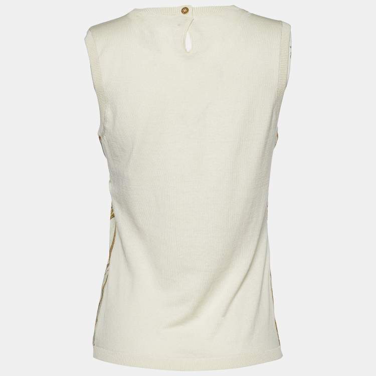 Pre Owned Versace Collection Gold & Cream Baroque Print Silk Sweater Vest S
