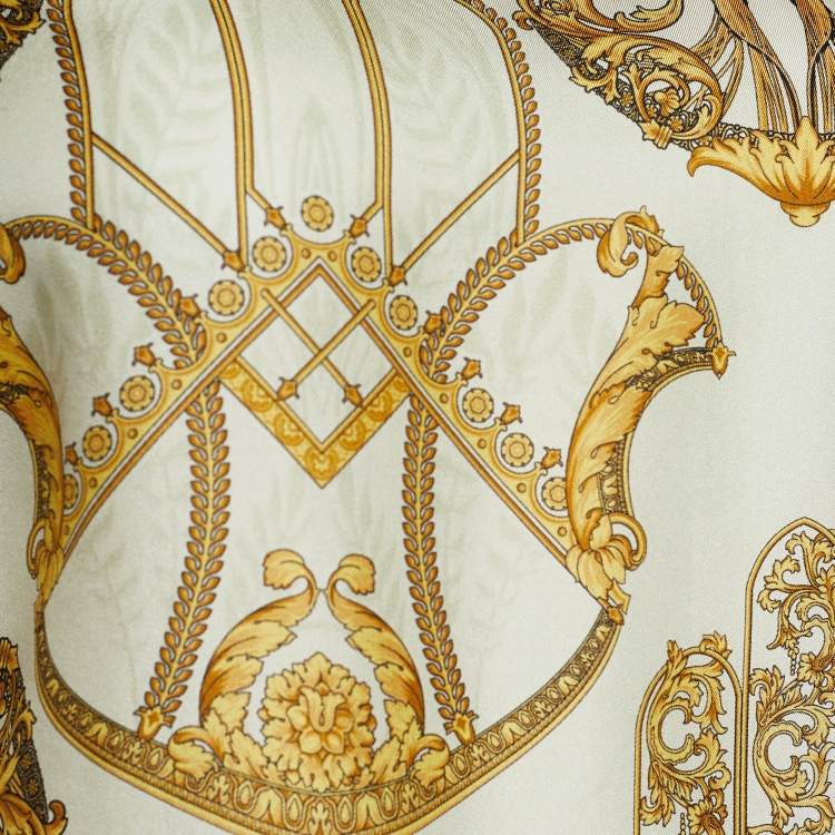 Pre Owned Versace Collection Gold & Cream Baroque Print Silk Sweater Vest S