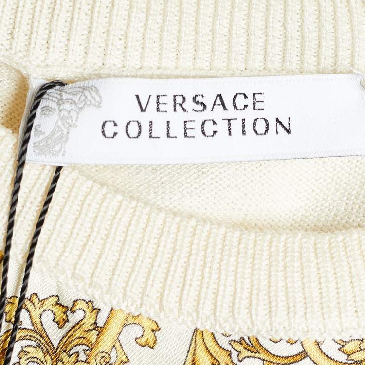Pre Owned Versace Collection Gold & Cream Baroque Print Silk Sweater Vest S